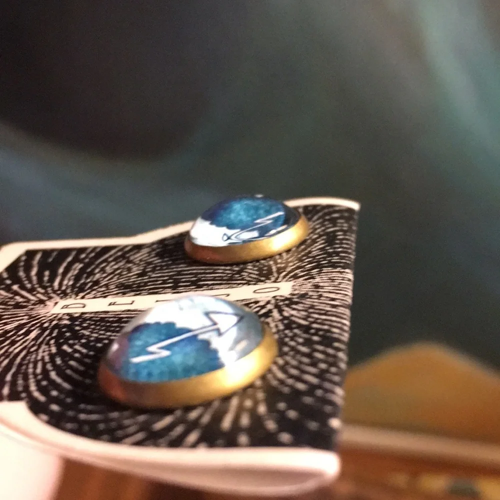 NWT Beijo Brasil Glass Dome Post Earrings Blue - Picture 3 of 4